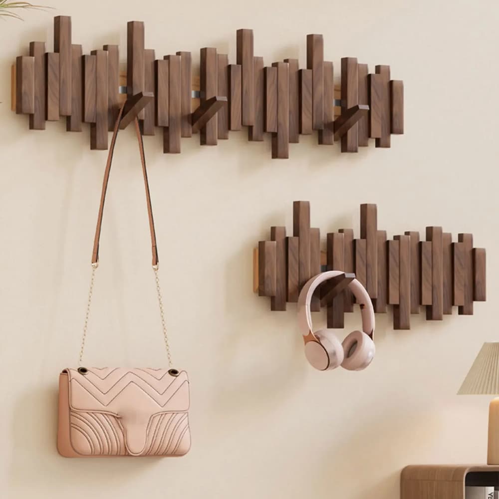 Wandgarderobe Holz | Garderobenleiste mit klappbare Haken | Hakenleiste | KlappHaken