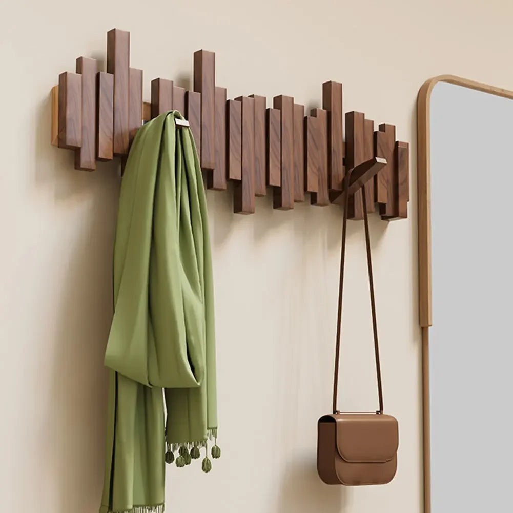 Wandgarderobe Holz | Garderobenleiste mit klappbare Haken | Hakenleiste | KlappHaken