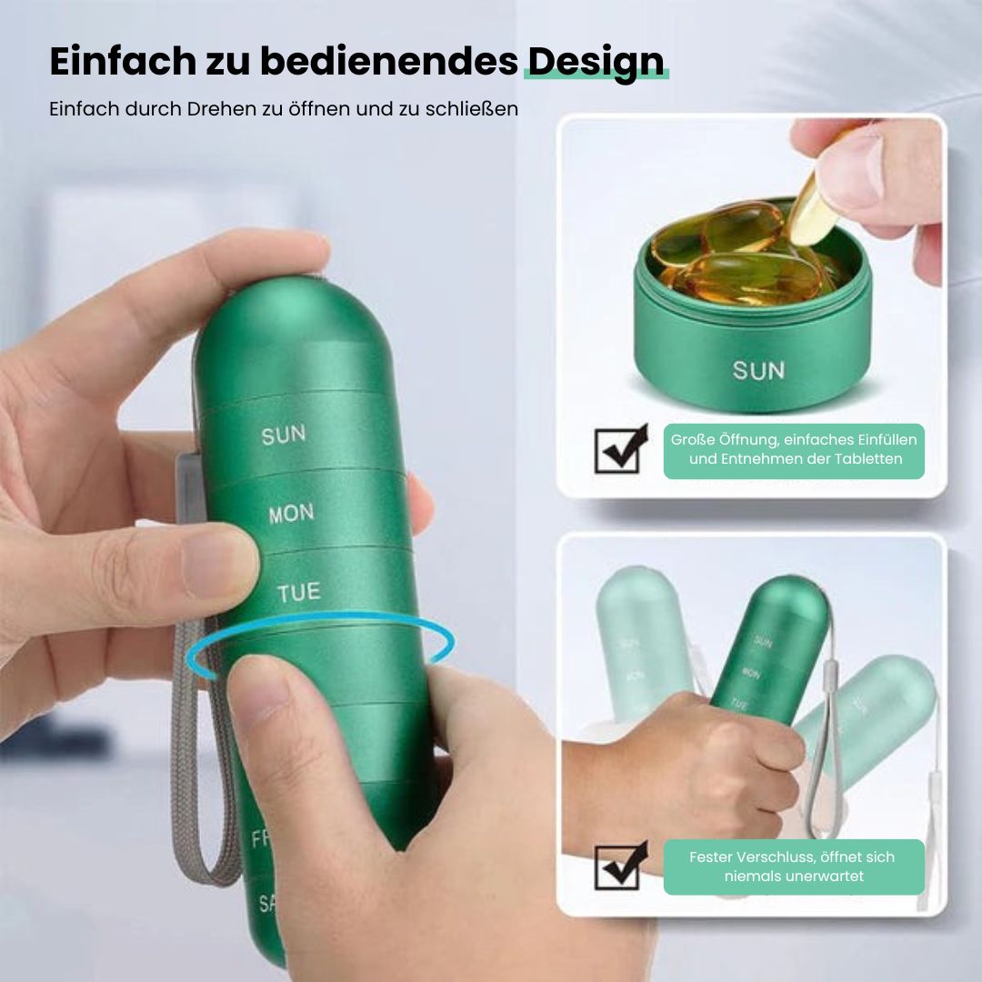 Aluminium Aufbewahrungsbox mit 7 Fächern | Reisebox für Tabletten & Vitamine | AluBox