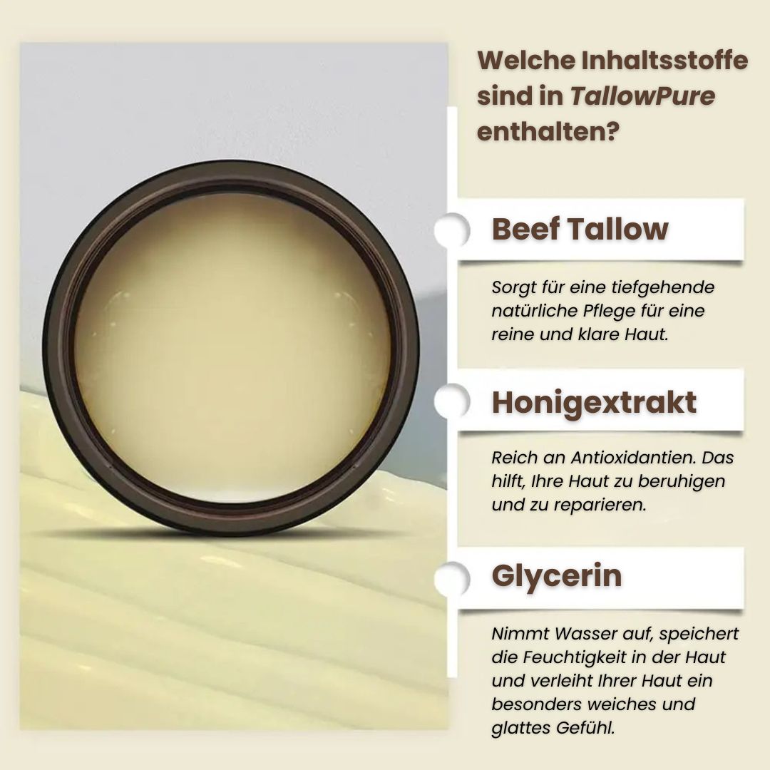 Beef Tallow Creme | Creme für natürliche Hautpflege | Feuchtigkeitscreme für Gesicht und Körper | TallowPure