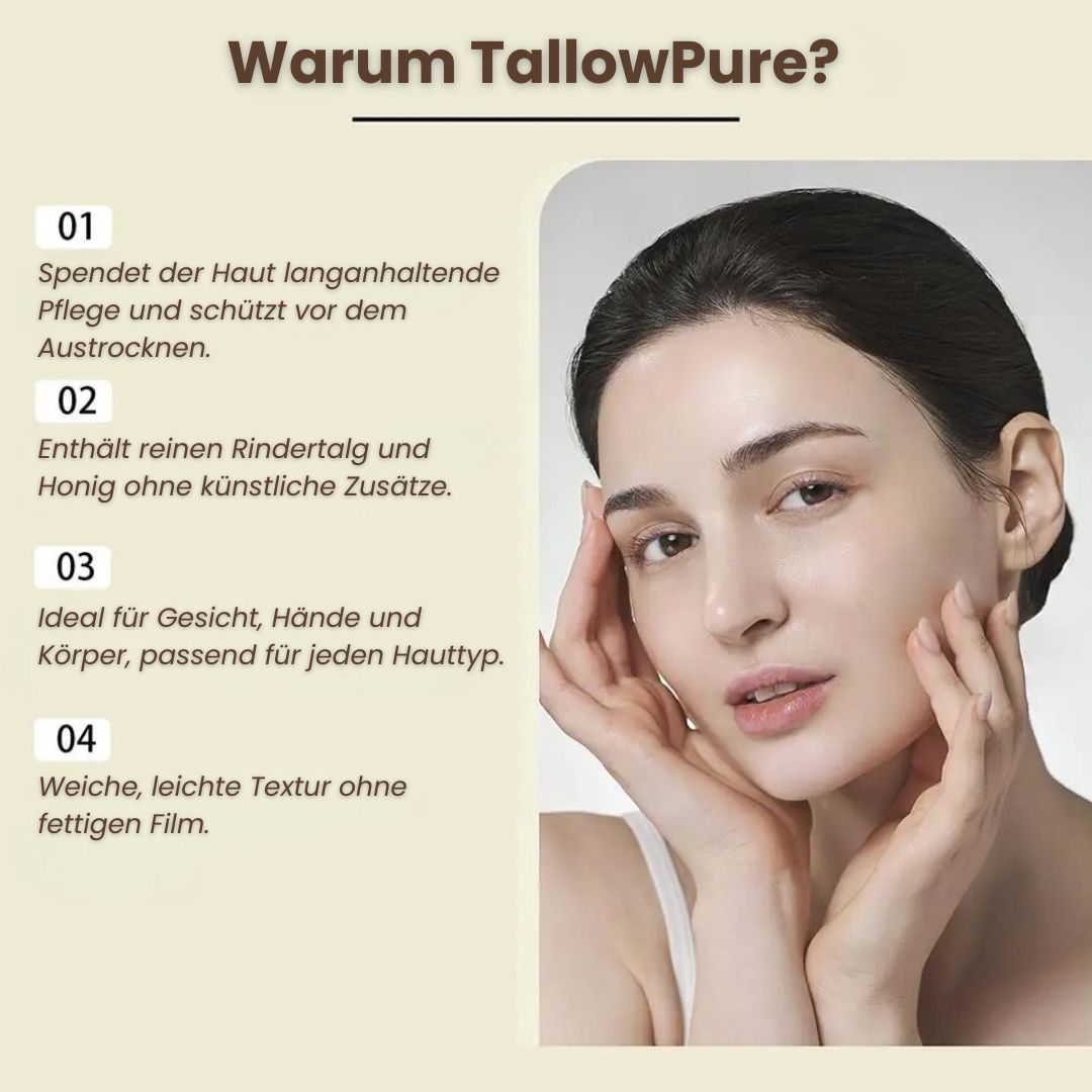 Beef Tallow Creme | Creme für natürliche Hautpflege | Feuchtigkeitscreme für Gesicht und Körper | TallowPure