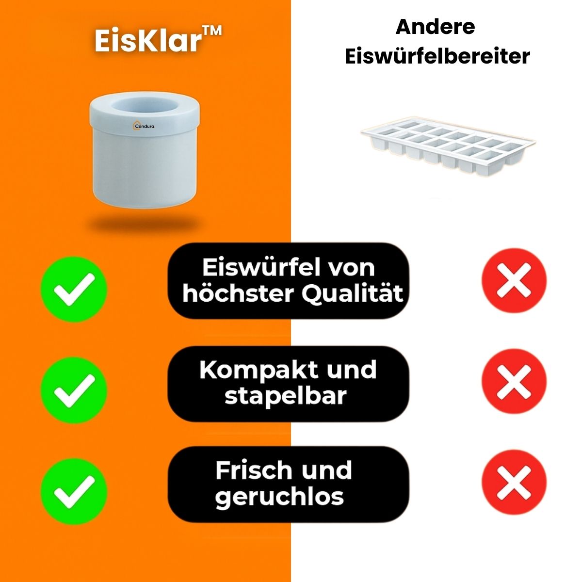 EisKlar | Kompakter Silikon-Eiswürfelbereiter mit Deckel