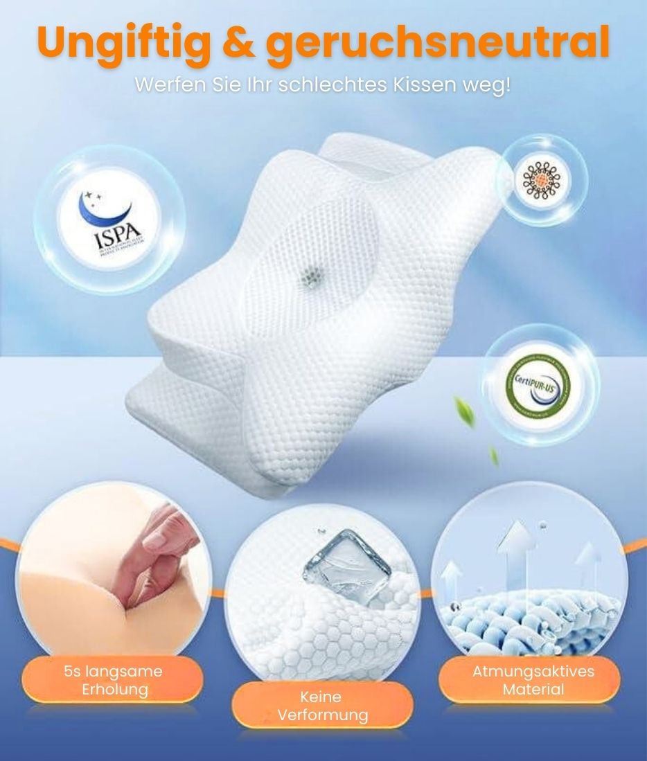 Nackenkissen | Orthopädisches Kissen für Seitenschläfer, Bauchschläfer & Rückenschläfer | ErgoDream