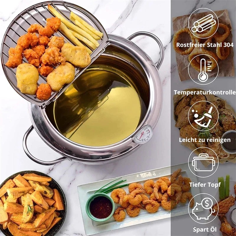 Fritteuse | Pfanne aus Edelstahl mit Thermometer | FrittierMeister