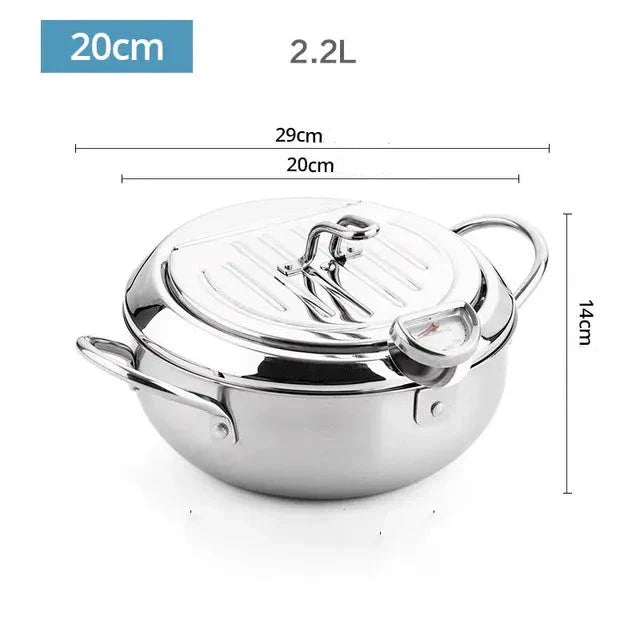 Fritteuse | Pfanne aus Edelstahl mit Thermometer | FrittierMeister