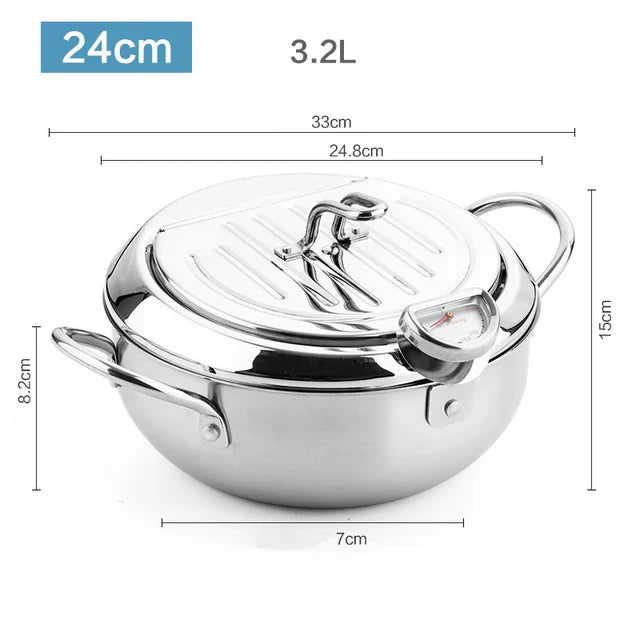 Fritteuse | Pfanne aus Edelstahl mit Thermometer | FrittierMeister