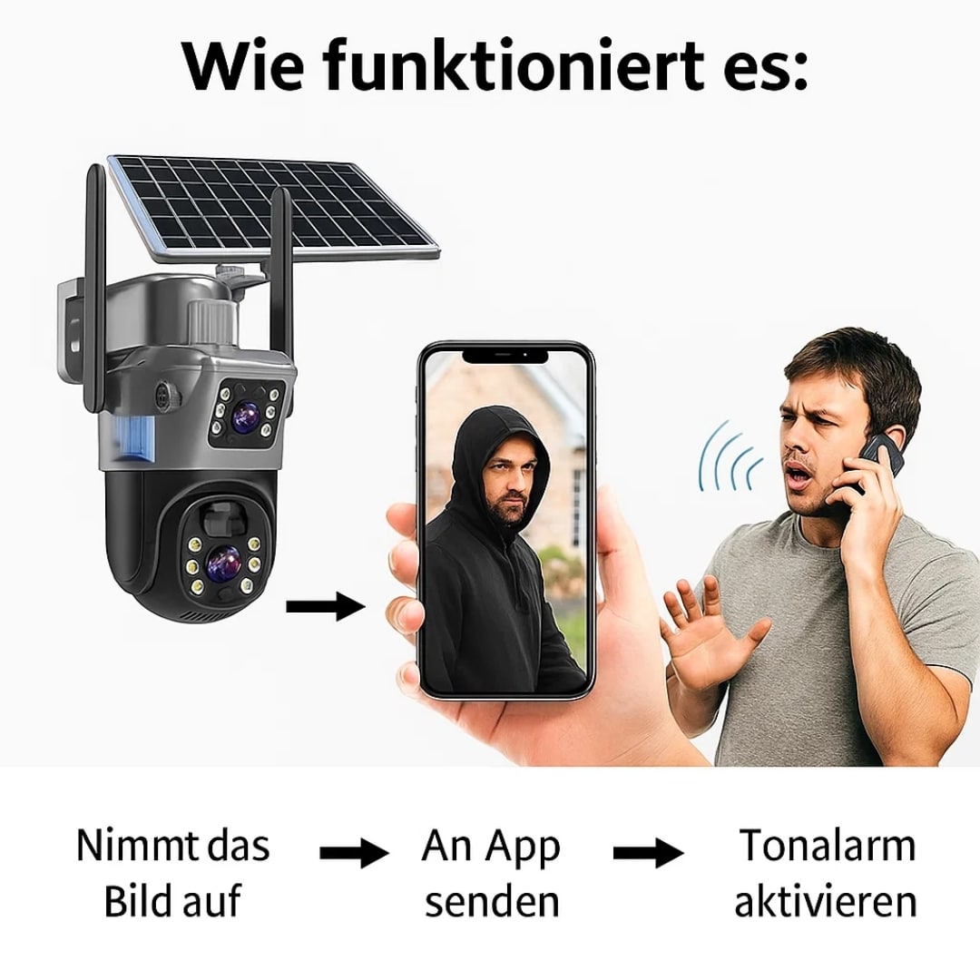 Überwachungskamera für Außen | WLAN Kamera mit Solarpanel | GuardVision