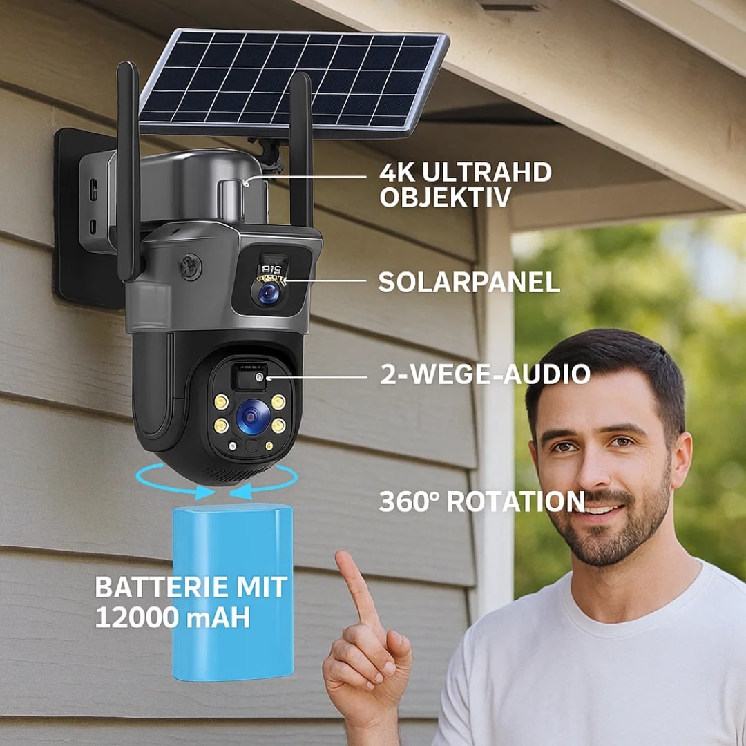 Überwachungskamera für Außen | WLAN Kamera mit Solarpanel | GuardVision