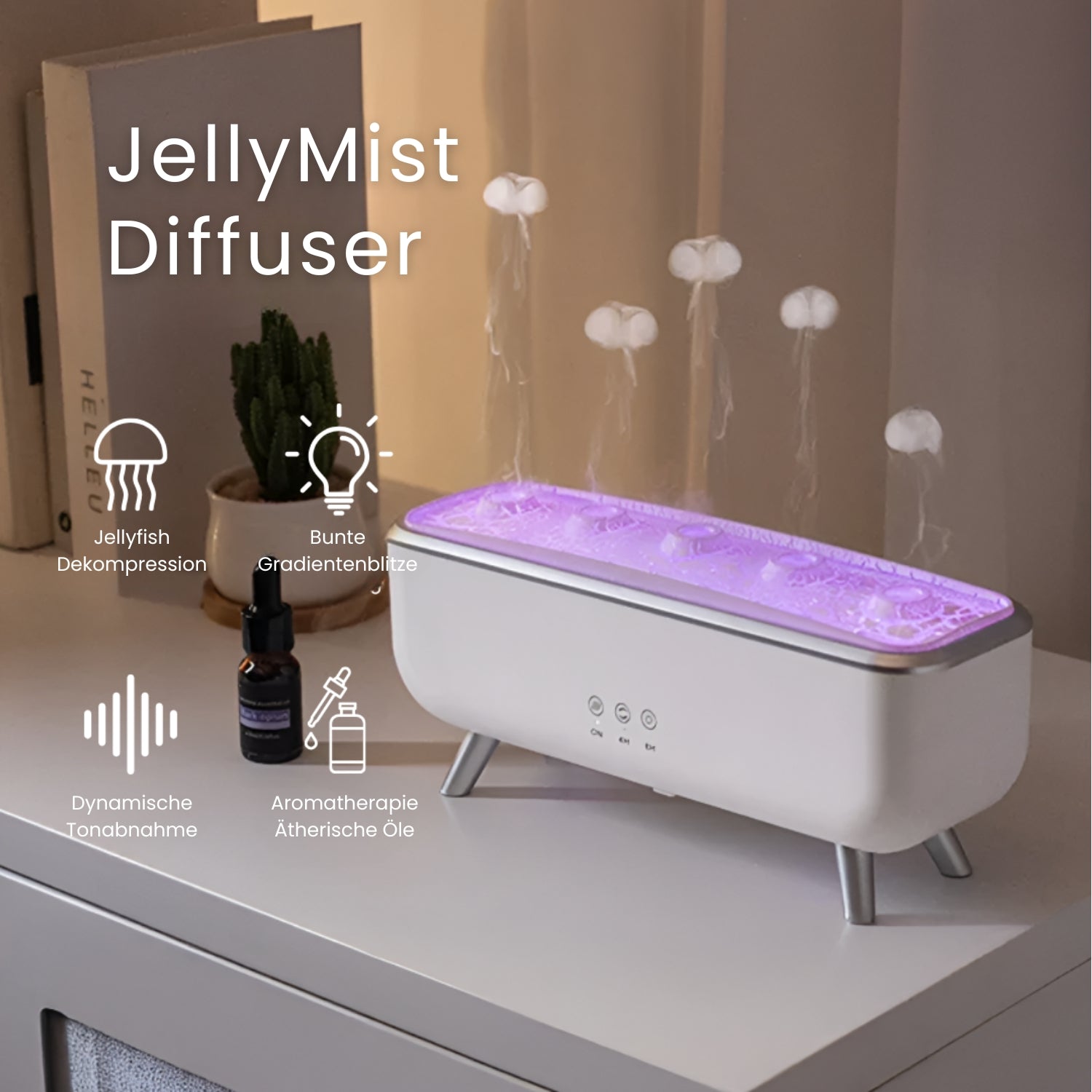 Diffuser & Luftbefeuchter | LED Aromadiffuser mit Farbwechsel & Fernbedienung | JellyMist