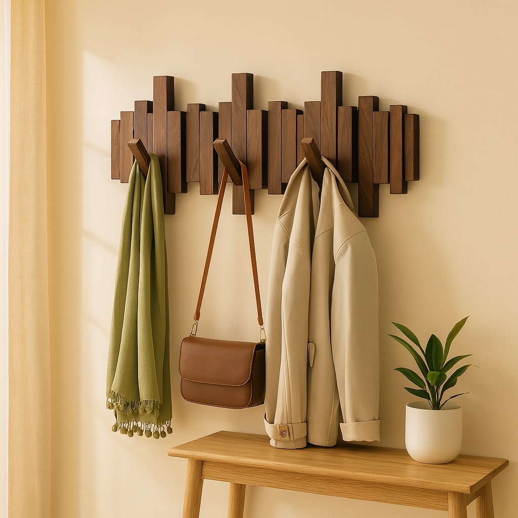 Wandgarderobe Holz | Garderobenleiste mit klappbare Haken | Hakenleiste | KlappHaken