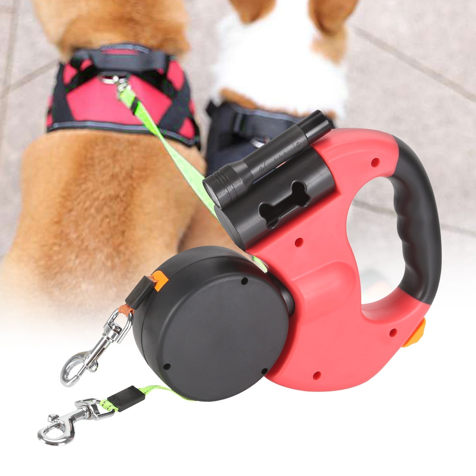 LeinenMeister | 3 m Einziehbare Doppelleine mit LED-Licht für Hunde und Katzen