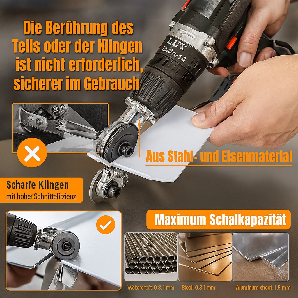 Metallschneider Werkzeug | Aufsatz für Bohrmaschine zum präzisen Blechschneiden | SchneidPro