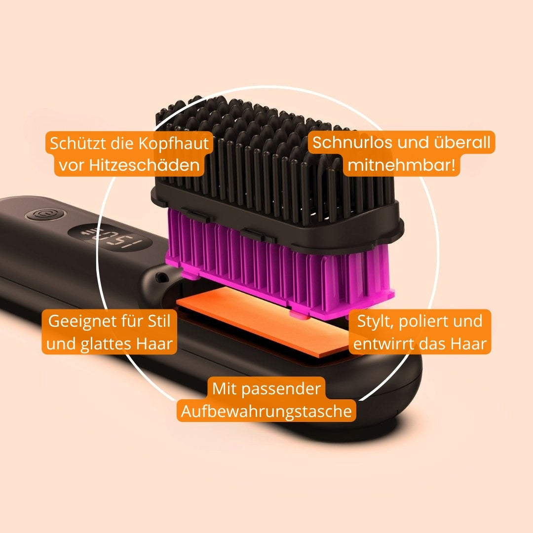 Glättbürste & Haarbürste elektrisch | Kabelloser Haarglätter für glattes Haar | StyleGlide