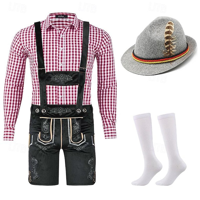 Oktoberfest Outfit Herren | Komplett-Set mit Lederhose, Hemd, Socken & Hut | Trachtenheld