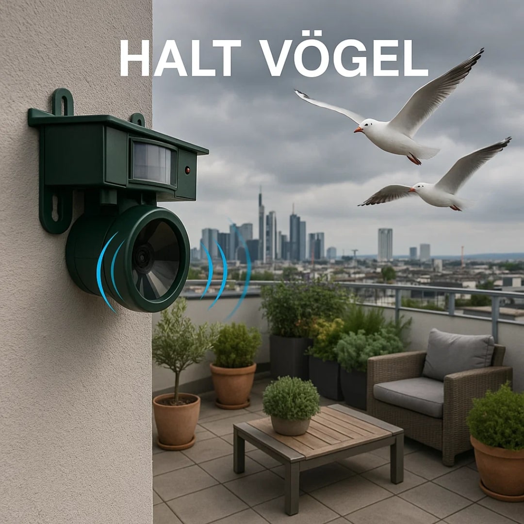 Tauben vertreiben von Balkon & Garten | Vogelabwehr Gerät | VogelBlock