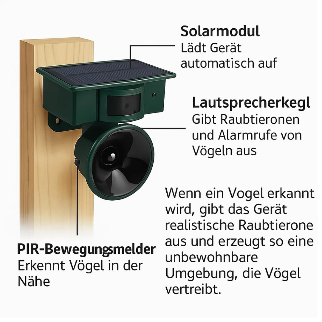 Tauben vertreiben von Balkon & Garten | Vogelabwehr Gerät | VogelBlock