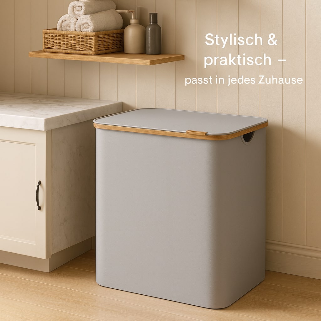 Wäschekorb mit Deckel | Wäschesammler mit 3 Fächern in Schwarz, Beige & Grau | WäscheBox